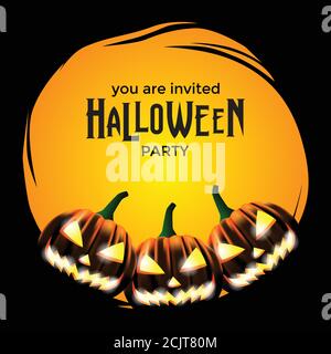 Halloween party banner template with circle frame and illustration of pumpkin jack o lantern Stock Vector