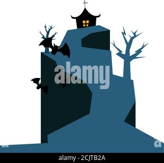 Halloween house trees and bats design, Holiday and scary theme Vector illustration Stock Vector