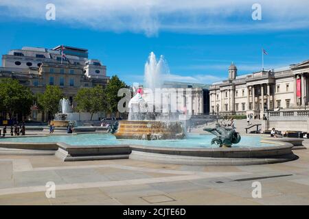 Trafalgar Square with the National Gallery and fountains by Edwin Lutyens. London, UK.