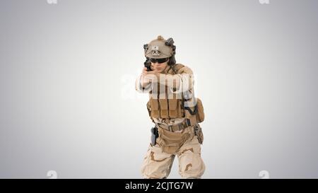 Modern soldier, counter terrorist squad fighter shooting with a Stock Photo