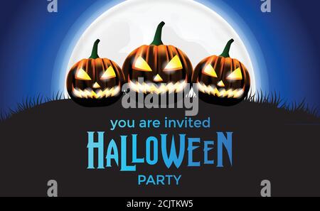 invitation halloween party banner poster with illustration of pumpkins jack o lantern Stock Vector