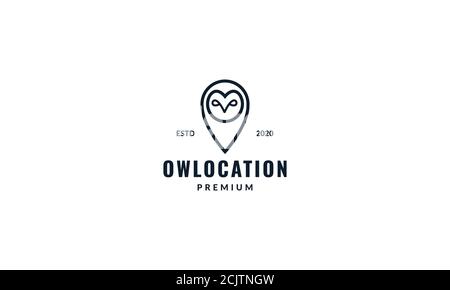 animal bird owl with pin or location icon logo design line Stock Vector
