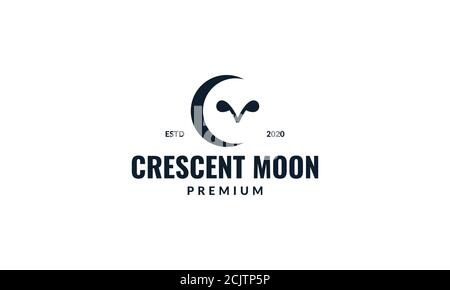 Crescent with owl eyes logo design Stock Vector