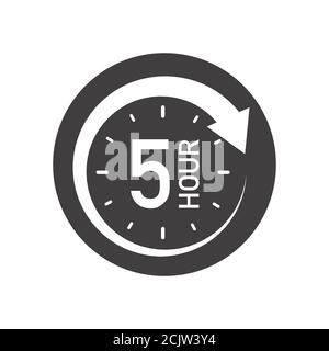 Five hours round icon with arrow. Black and white vector symbol Stock ...