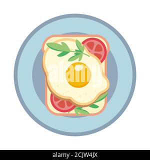 Sandwich with fried egg and tomato. Sandwich on a plate. Vector illustration. Stock Vector