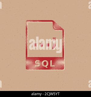 SQL File format icon in halftone style. Grunge background vector illustration. Stock Vector