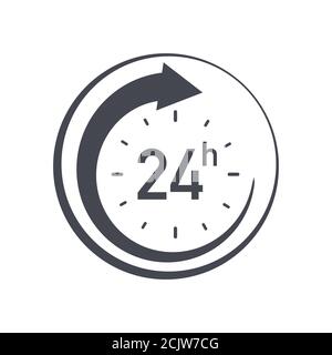 24h icon. Flat vector illustration in black on white background. Stock Vector