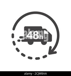 Delivery in 48 hours icon. Flat vector illustration in black on white backgroun. Stock Vector