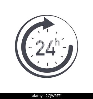 24h icon. Flat vector illustration in black on white background. Stock Vector