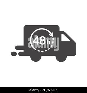 Delivery in 48 hours icon. Flat vector illustration in black on white backgroun. Stock Vector