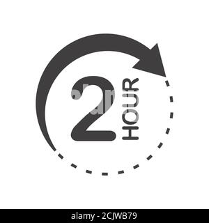 Two hours round icon with arrow. Black and white vector symbol. Stock Vector