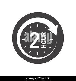 Two hours round icon with arrow. Black and white vector symbol. Stock Vector