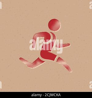 Running athlete icon in halftone style. Grunge background vector illustration. Stock Vector