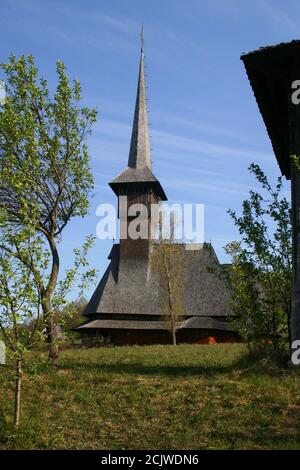 Barsana Monastery, Romania. The 18th century wooden church, historical monument built in the local traditional style. Stock Photo