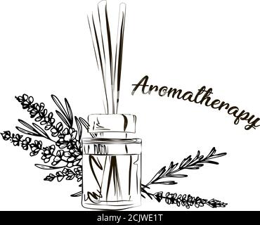 incense sticks in a diffuser, flower aromatherapy for spa salon and home, vector illustration with flower on a white background Stock Vector