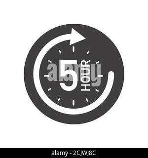 Five hours round icon with arrow. Black and white vector symbol Stock ...
