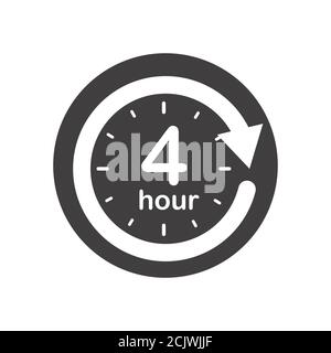 Four hours round icon with arrow. Black and white vector symbol. Stock Vector