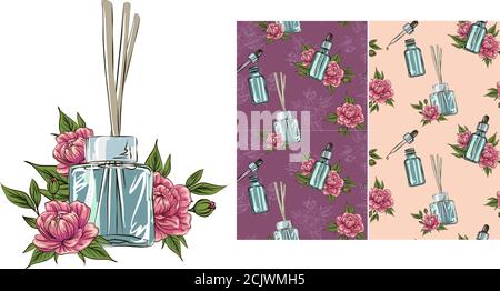 incense sticks in a diffuser, flower aromatherapy for spa salon and home, vector illustration with flower on a white background Stock Vector