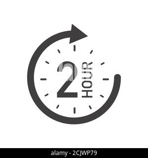 Two hour round icon with arrow. Black and white vector symbol. Stock Vector