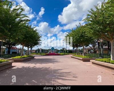 Orlando,FL/USA-9/10/20:  The entrance to the World Showcase at EPCOT with the Food and Wine festival sign at Walt Disney World in Orlando, FL. Stock Photo