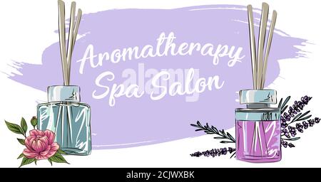 incense sticks in a diffuser, flower aromatherapy for spa salon and home, vector illustration with flower on a white background Stock Vector