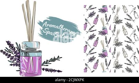 incense sticks in a diffuser, flower aromatherapy for spa salon and home, vector illustration with flower on a white background Stock Vector