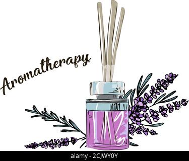 incense sticks in a diffuser, flower aromatherapy for spa salon and home, vector illustration with flower on a white background Stock Vector