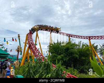 Orlando,FL/USA-9/12/20:  The Slinky Dog Dash roller coaster ride in Toy Story Land at Hollywood Studios Park at Walt Disney World in Orlando, FL. Stock Photo