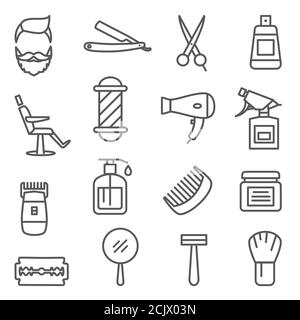 Barber Shop Line Icons on white background Stock Vector