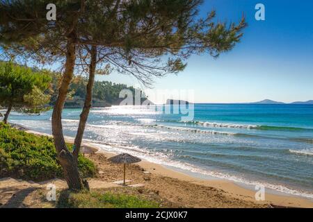 Amazing beach of Chrisi Milia in Alonnisos island, Sporades, Greece. Stock Photo