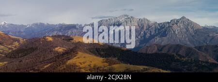 Trekking view on the top of the Palanzone Mountain, lombardy, next to Como lake and Milan, in Italy. In a beautyful autumn day Stock Photo