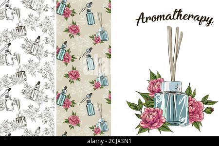 incense sticks in a diffuser, flower aromatherapy for spa salon and home, vector illustration with flower on a white background Stock Vector