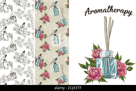 incense sticks in a diffuser, flower aromatherapy for spa salon and home, vector illustration with flower on a white background Stock Vector
