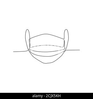 Medical mask One line drawing on white background Stock Vector