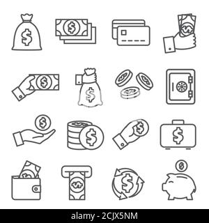 Money line icons set on white background Stock Vector