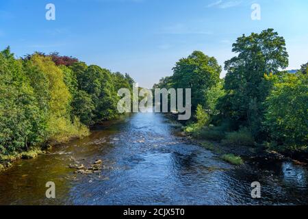 View over the River Wharfe at the start of the Dales Way, Ilkley, North Yorkshire, England, UK. Stock Photo