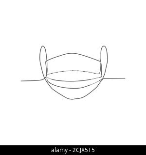 Medical mask One line drawing on white background Stock Vector