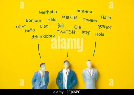 Abstract people in different languages say hello. Translation concept Stock Photo