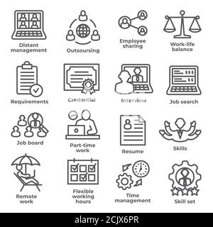 Work from home line icons on white background Stock Vector