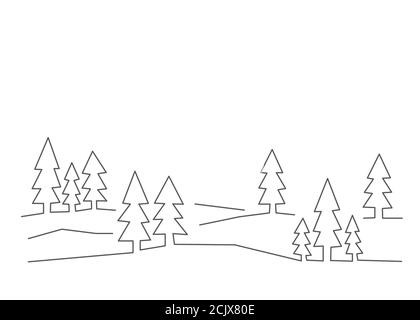 Forest illustration in line style on white background Stock Vector