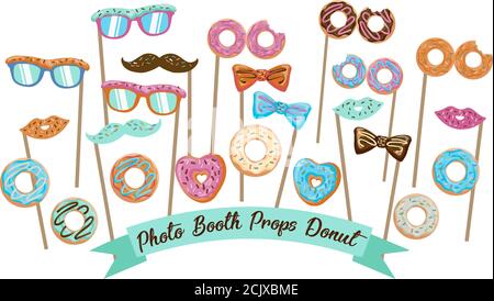 Photo booth props Donut, Printable Donut Photo Booth Props, Donut Photobooth, Doughnut Props, Donut Party Printables, Donut Birthday Party, Donut Shop Stock Vector