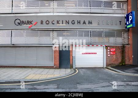 Sheffield,  UK – 30 Nov 2018 : Rockingham Street Q Park secure multi storey car park at Portobello Street Stock Photo