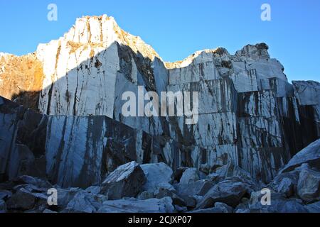 cold glacial sad disused marble quarries now abandoned in massa carrara Stock Photo