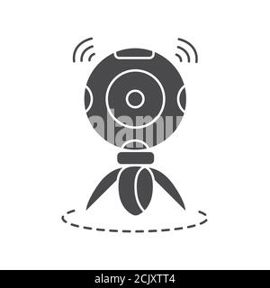 360 degree panoramic video camera on tripod black glyph icon. Innovative digital device. Pictogram for web page, mobile app, promo. UI UX GUI design Stock Vector