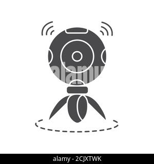 360 degree panoramic video camera on tripod black glyph icon. Innovative digital device. Pictogram for web page, mobile app, promo. UI UX GUI design Stock Vector