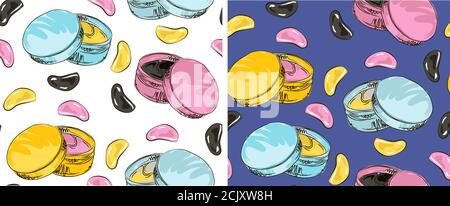 Seamless pattern golden and pink cosmetic eye patch. Cosmetic product for skin. Hydrogel patches under the eyes. Сollagen mask. Korean cosmetics. Faci Stock Vector