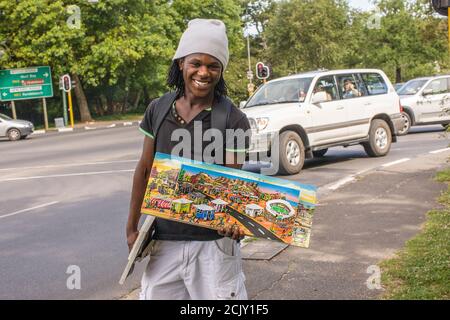 African man selling curios in Cape Town, South Africa Stock Photo