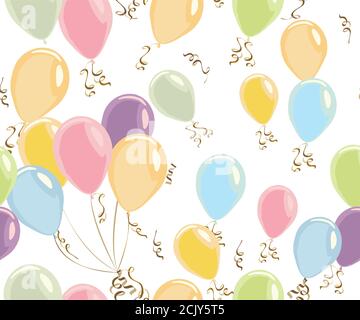 Colorful pastel color balloons isolated on white, celebrate party banner with helium balloons, festive happy birthday and anniversary template or invi Stock Vector