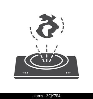 Golographic image black glyph icon. Three-dimensional object. Virtual reality. Innovative technology. Pictogram for web page, mobile app. UI UX GUI Stock Vector