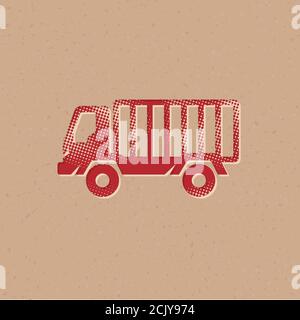 Fireman car truck icon in halftone style. Grunge background vector illustration. Stock Vector